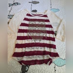 Spoiled Burgundy and White Owl Graphic Long Sleeve Top